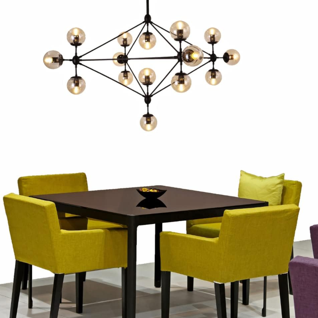 Lámpara de Techo  Estilo Átomo con 15 Luces Base E27 Decorativo Vintage Industrial con Esferas de Cristal Ámbar – NGR